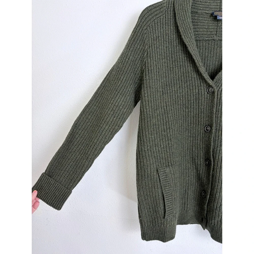 Pendleton Cardigan Olive Green Shawl Collar Ribbed Lambswool Pocket Large